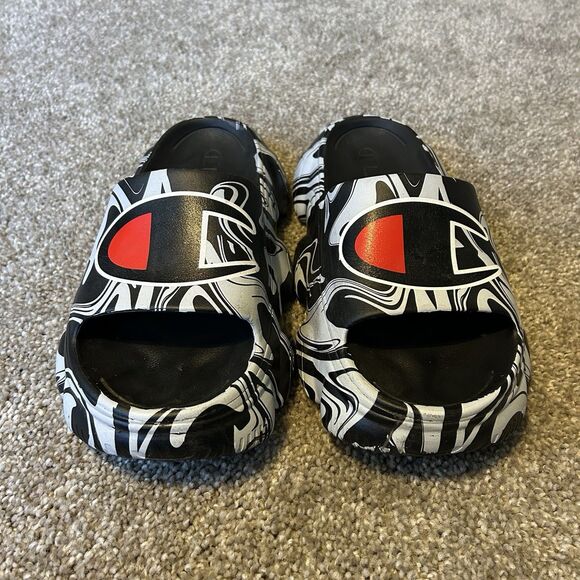 Champion Meloso Squish Slides Sandals Oversized Black White Panda Logo Men’s 12 main image 7